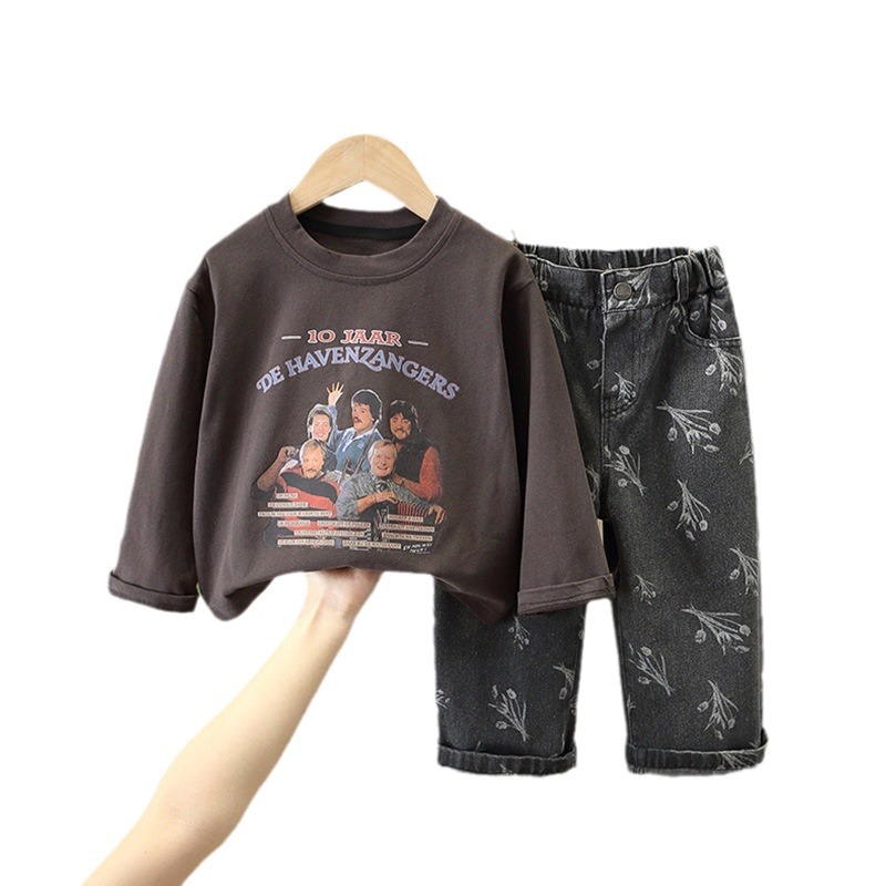 6338 Traje de otoño para bebé Estilo de primavera y otoño 2025 Nuevos jeans de moda para niños Niños Casual Estilo occidental Manga larga