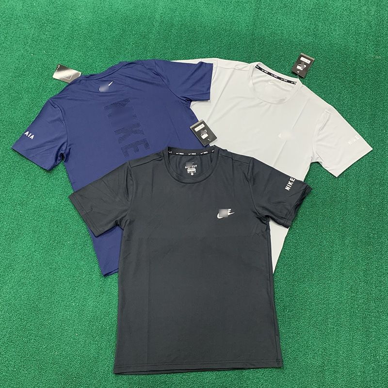 New Summer Short-Sleeved Men's Ice Silk Sports and Leisure Suits Men's Round Neck T-Shirt Quick-Drying Loose Short-Sleeved Short-Sleeved Trendy