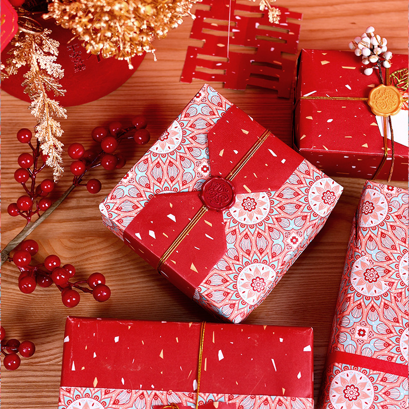 Papel de Regalo Estilo Chino, Rojo Festivo, para Regalos de Boda, Año Nuevo, Festival de Primavera, Manualidades, Estilo de Tendencia Nacional