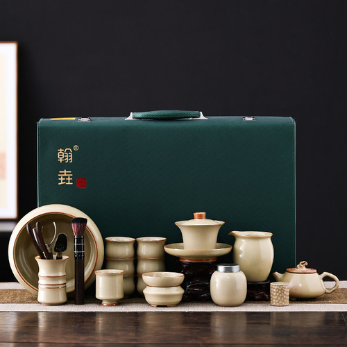新品大师手作钧窑汝窑整套功夫茶具送礼家用泡茶高档商务礼品套装