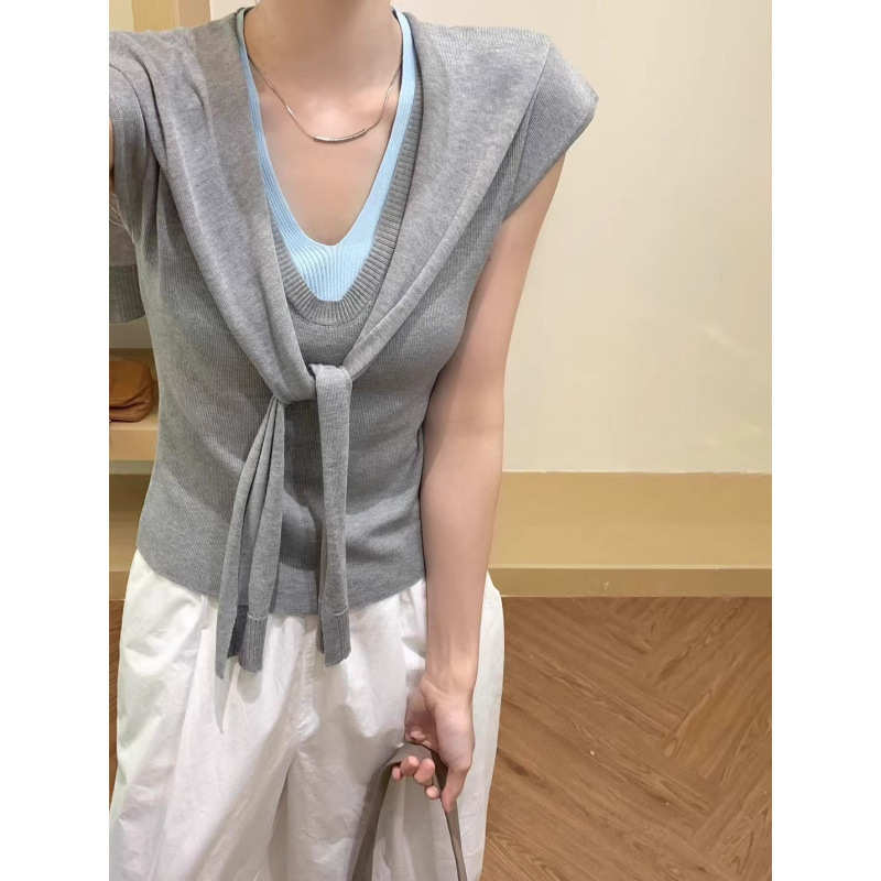 College Cream Style Shawl V Neck Knitted Top Slim Sweater Bottoming Shirt for Women (Detachable Shawl) College Cream Style Shawl V Neck Knitted Top Slim Sweater Bottoming Shirt for Women (Detachable Shawl)