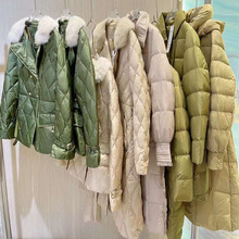 恺诗依2024冬款加厚立领鹅绒羽绒服中长款衔缝面包服走份库存批发