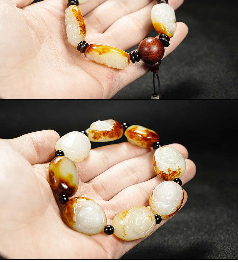 智贝详情图_10新疆和田玉籽料手链原石红沁皮籽料手串男款罗汉