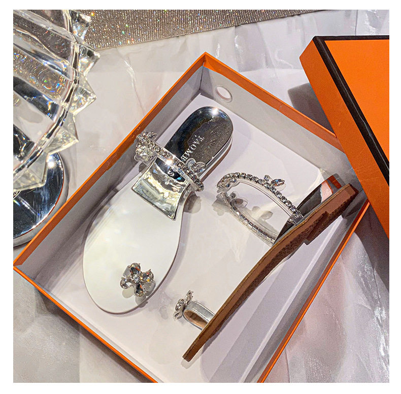 Dép sandal nữ quai ngang xỏ ngón đế mềm gót dốc đính đá lấp lánh đi ngoài — Màu bạc, Màu nude chi tiết 31