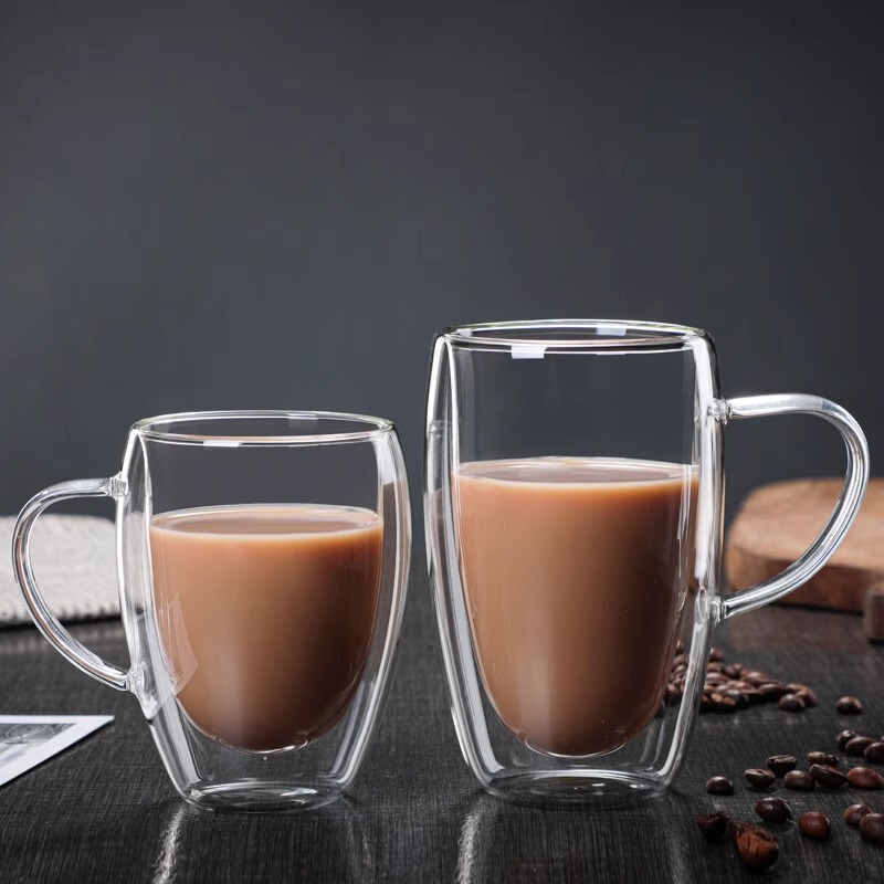 透明ガラス二重カップ家庭用ハンドル付きガラスミルクティーコーヒー水カップ家庭用断熱カップ|undefined