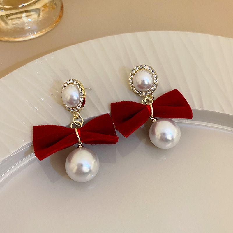 1 Pair Simple Style Bow Knot Flocking Patchwork Womenu0027S Drop Earrings