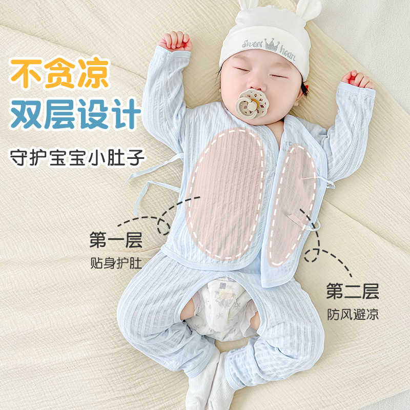 Ropa de bebé recién nacido de verano de algodón recién nacido de manga larga 0 estilo delgado de marzo monje pijama de verano dividido traje de bebé