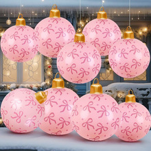 亚马逊PVC充气圣诞球庭院户外场地布置装饰球粉色蝴蝶结圣诞球