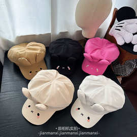 25早秋可爱立体耳朵小兔子平顶军帽子女减龄少女八角帽韩版批发