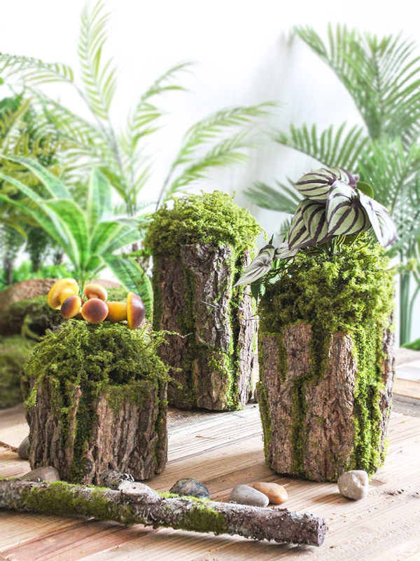 Simulation Green Plant Moss Bark False Stump Mori Kindergarten Pastoral Style Moss Ornaments Landscaping Decoration Flower-arranging