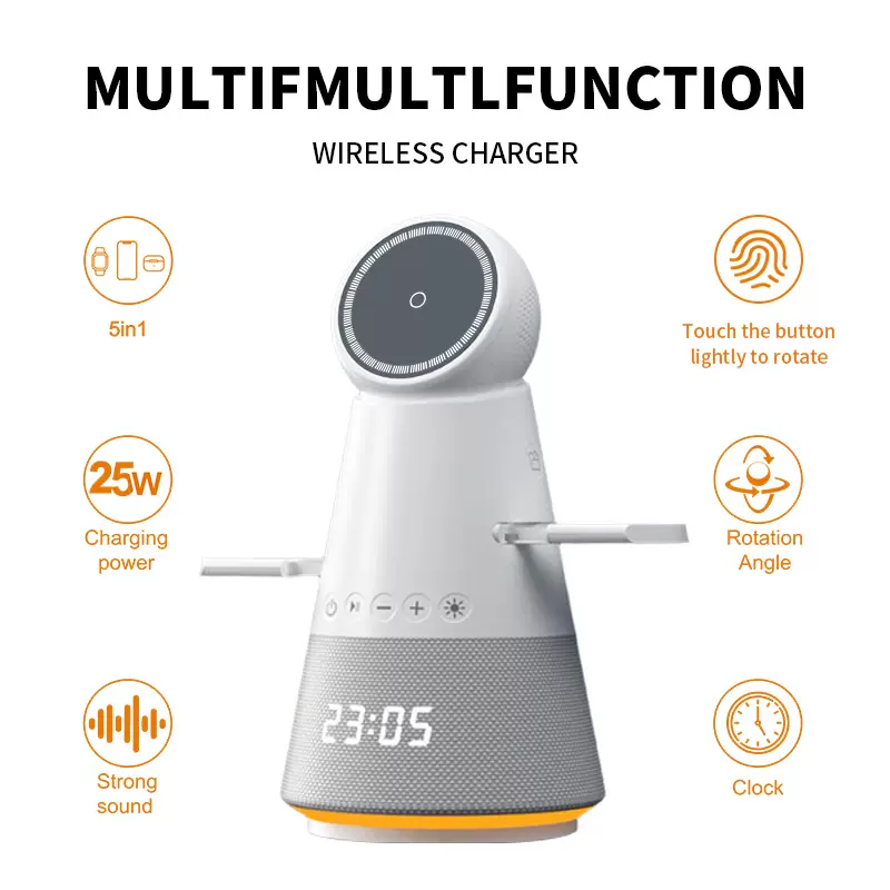 新款R10 适用苹果手机手表耳机多功能磁吸无线充电器一体蓝牙音箱