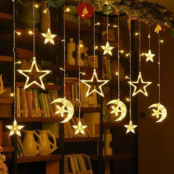 Curtain light plug-in star light string star moon Christmas curtain outdoor camping light atmosphere light lantern decoration small string light