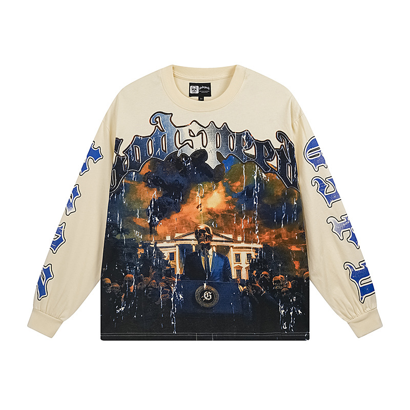 Al por mayor transfronterizo MideaGO Skull Metal Rock Band Robot camiseta de base de algodón suelta camiseta de manga larga
