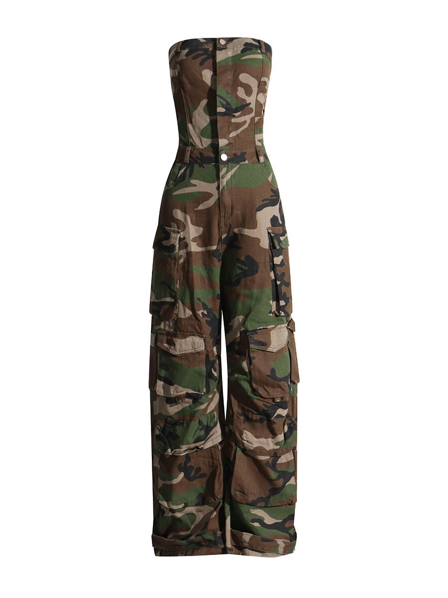 Mono de camuflaje de moda para mujer, nuevo estilo 2026, sin tirantes, ajustado, adelgazante, ropa de trabajo, pantalón largo informal