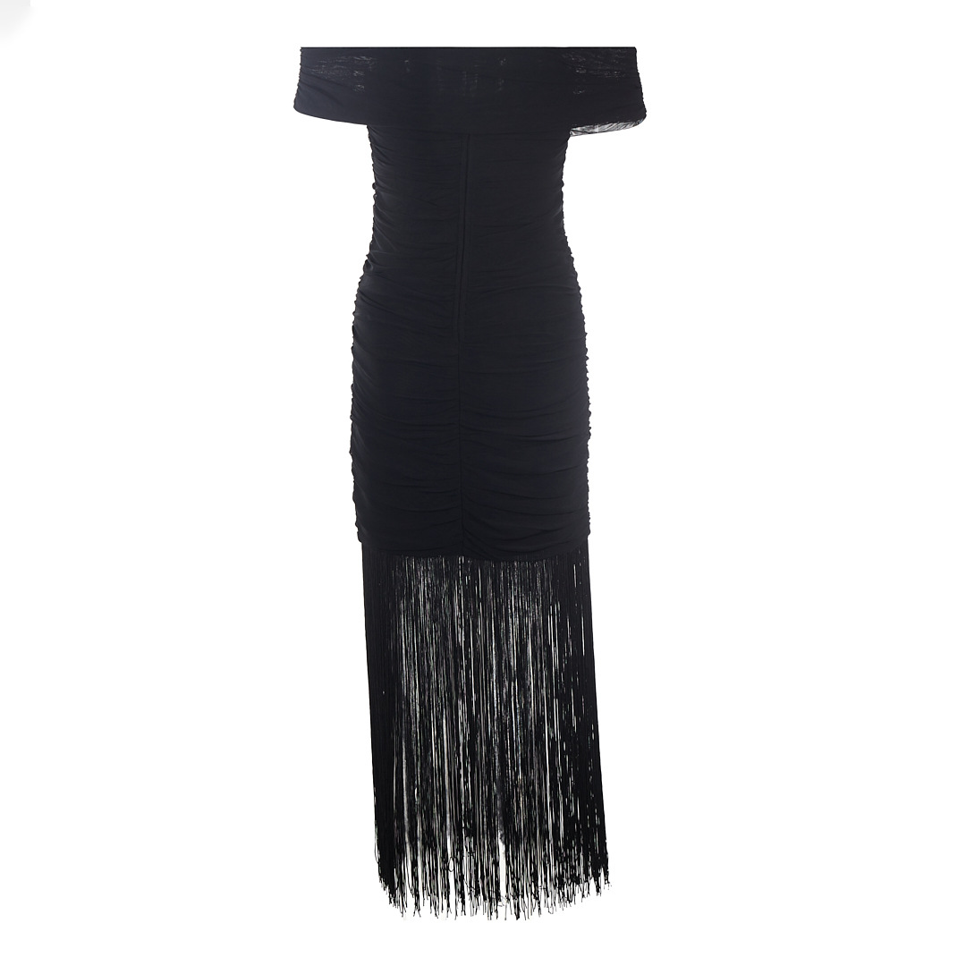 Sexy Party Black off Shoulder Tassel Sexy off Shoulder Dress