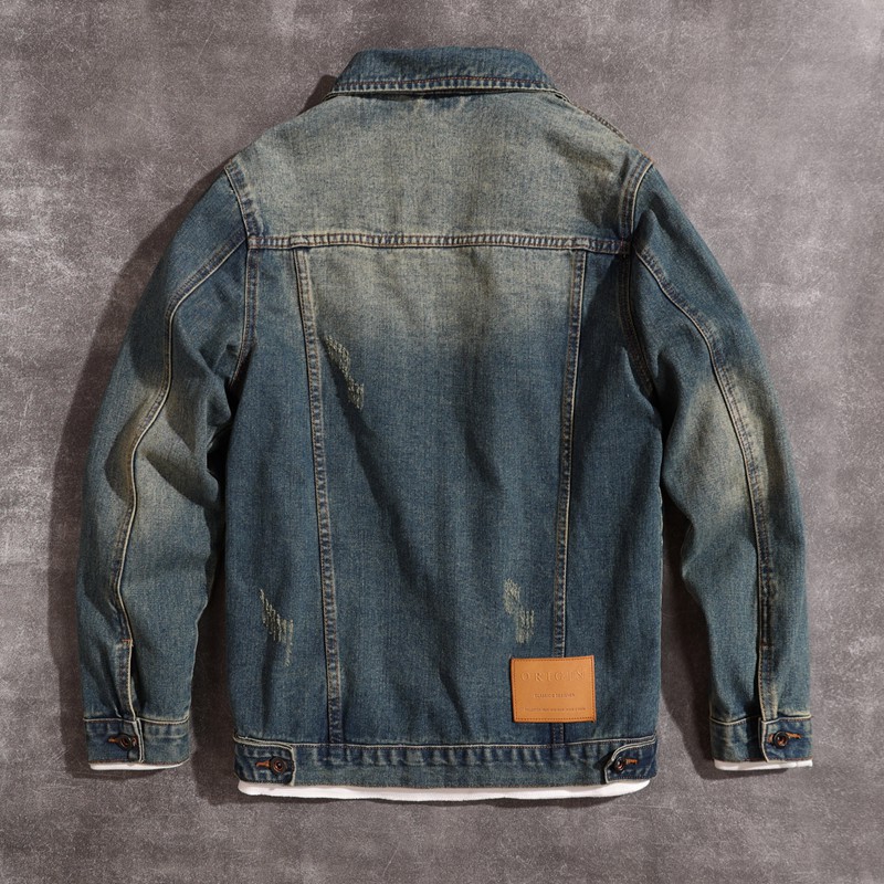Herr jeansjacka vintage retro slim fit för höst och vinter_voghion.com