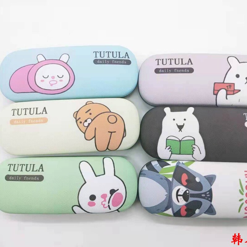 Glasses box Korean cute cartoon animation simple portable compression myopia eye box LOGO