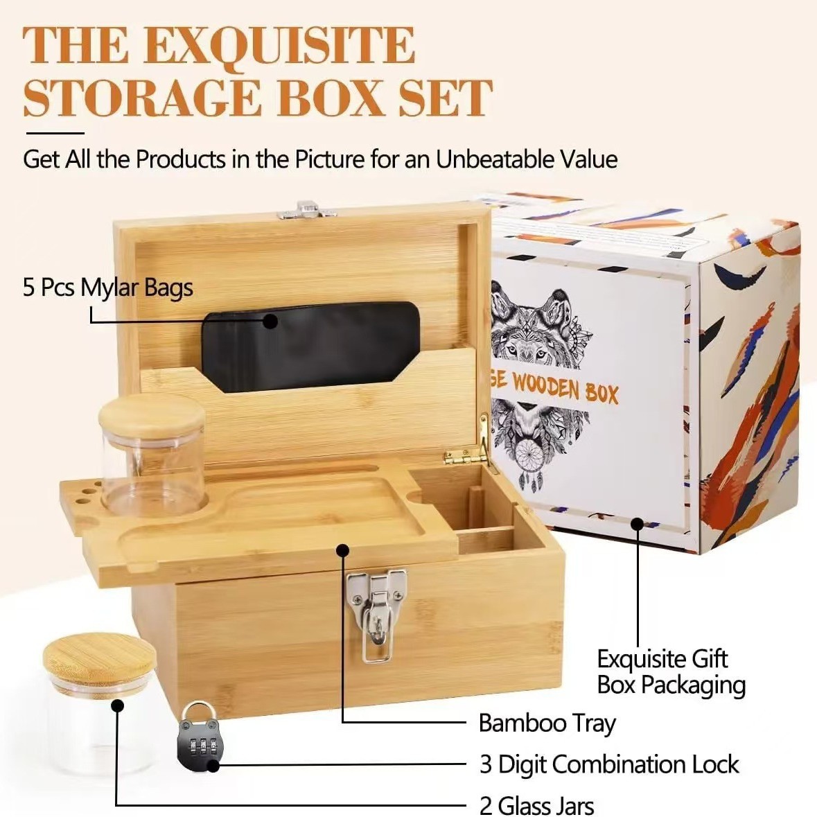 Caja de almacenamiento de madera Cigarro plegable Caja de almacenamiento de cigarrillos Caja de embalaje de molienda de cigarrillos de madera maciza multifuncional al por mayor