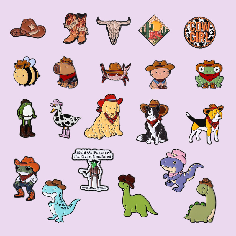 Cross-Border Aliexpress New Cartoon Cowboy Series Metal Brooch Creative Personality Cute Animal Suit Badge