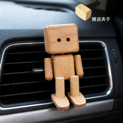 Shaking Leg Wooden Man Car Air Outlet Aromatherapy Car Fragrance Long-Lasting Light Fragrance Car Ornaments Shaking Leg Ornaments (Car ornaments) - beech-wood-car-robot-non-aromatherapy-model