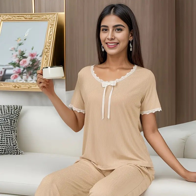 2024 nuevos pijamas para mujer verano encaje seda de leche ropa para el hogar casual pantalones de manga larga al por mayor