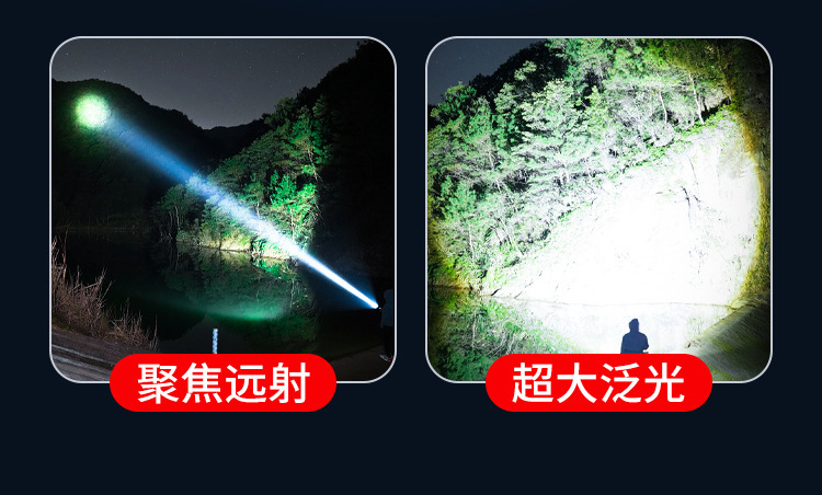 Cross-Border Best-Selling Multifunctional Flashlight with Side Light, Digital Display, Long Battery Life, Outdoor Long-Range Zoom Flashlight