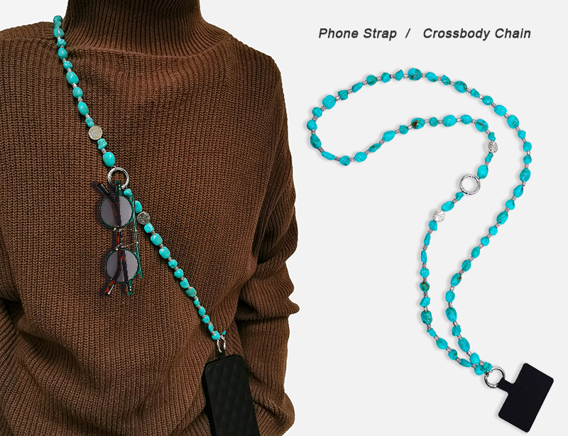 Ethnic Style Irregular Imitation Turquoise Beaded Mobile Phone Chain Crossbody Halter Hand Carry Multi-purpose Mobile Phone Pendant