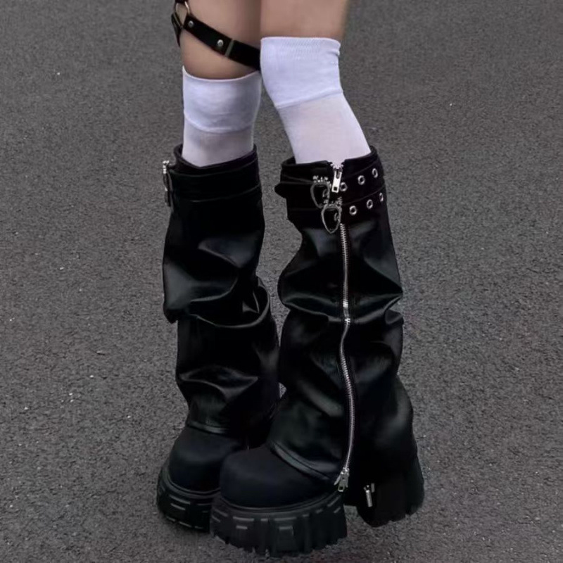 Korean Style 2026 New Fashion Slip-On Heavy-Duty Zipper High Tube Boot Covers Over-The-Knee Sun Protection Pu Leather Leg Covers