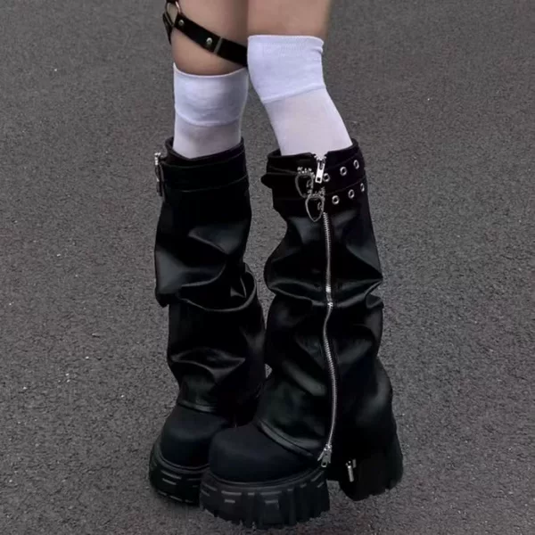 Korean Style 2026 New Fashion Slip-On Heavy-Duty Zipper High Tube Boot Covers Over-The-Knee Sun Protection Pu Leather Leg Covers