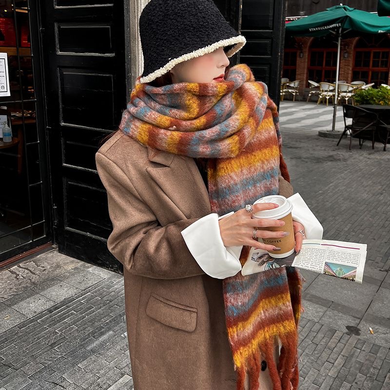 Striped Color Contrast Patchwork Scarf For Women Winter Shawl_voghion.com
