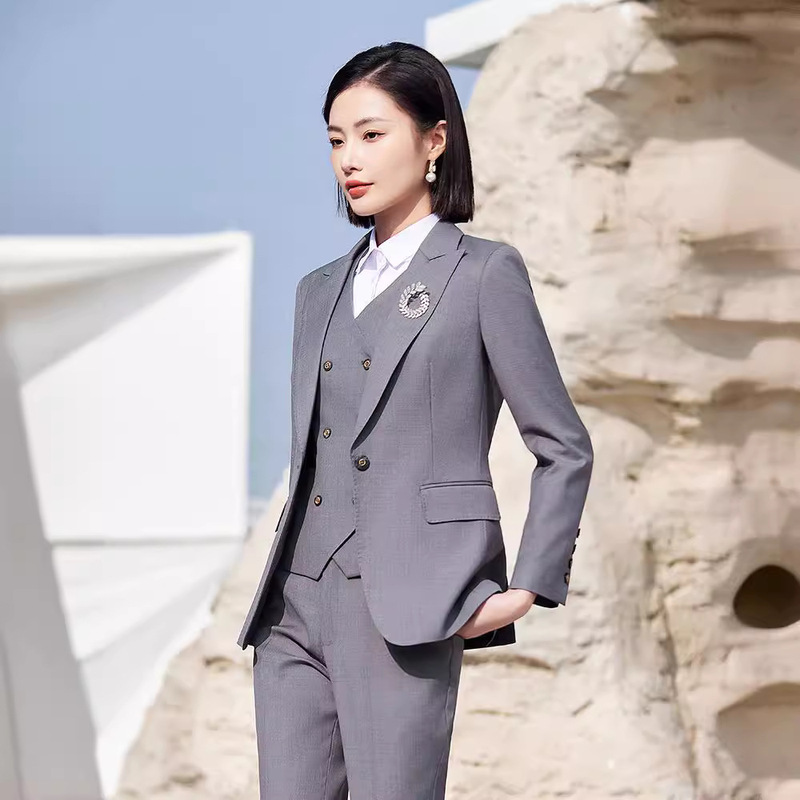Spring and Autumn Gray Bamboo Pattern Slim-fit Slimming Fashion Elegant Suit Corporate Suit suit Women's Work Clothes