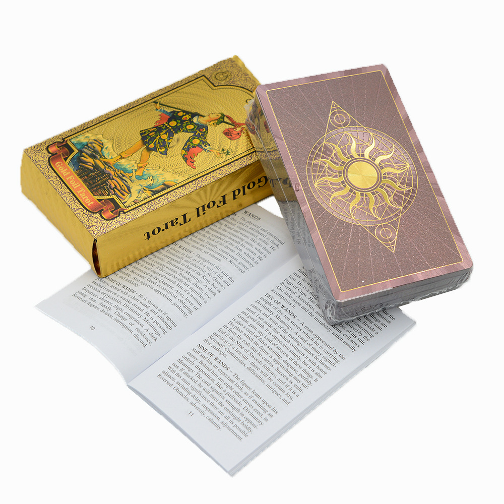 Cross-Border Tarot Cards Vintage Gold-Embossed Plastic PVC Waterproof And Wear-Resistant Simple English Version Of_voghion.com