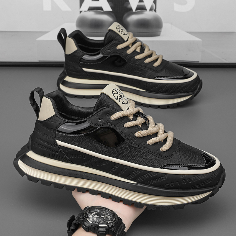 Men's Shoes Dad's Shoes Men's 2025 Spring New Plaid Leather Increased Easiest for Match Fashion Retro Popular Casual Trendy Shoes