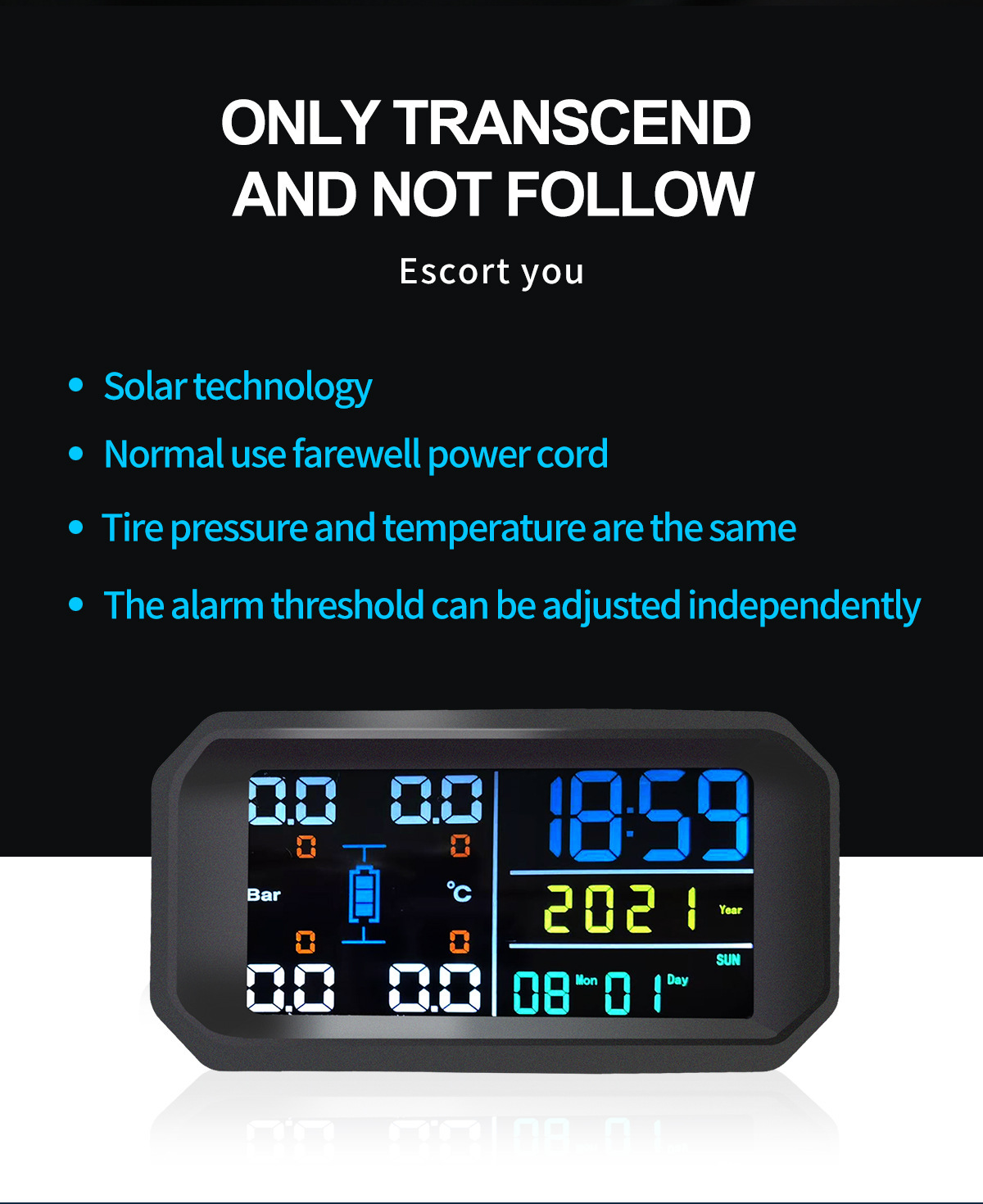 Car Solar Wireless Tire Pressure Monitor Tpms System External Car Perpetual Calendar Tire Pressure Detection