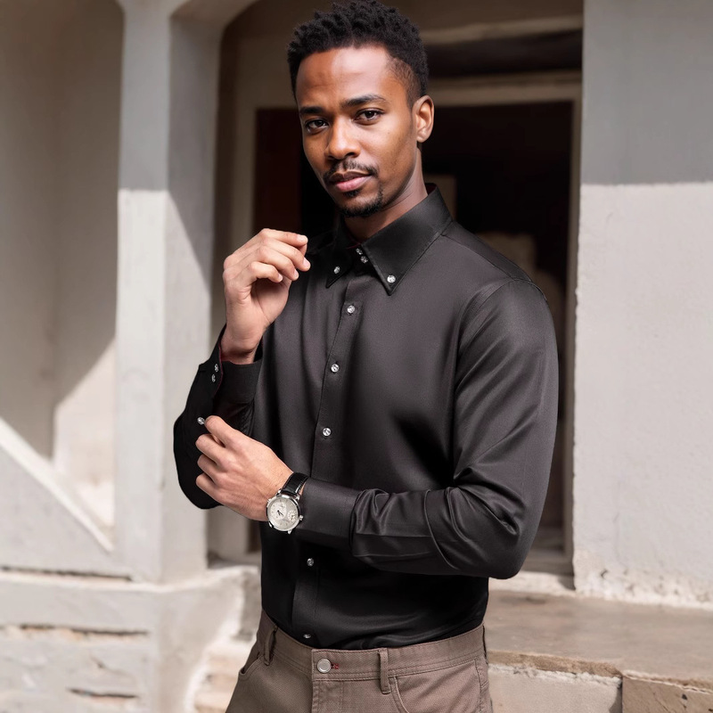 Cross-border Foreign Trade Point Collar Shirt Men's European Size Crystal Button Plain Men's High Collar Men's Shirt Long Sleeve Dress Shirt Cross-border Foreign Trade Point Collar Shirt Men's European Size Crystal Button Plain Men's High Collar Men's Shirt Long Sleeve Dress Shirt