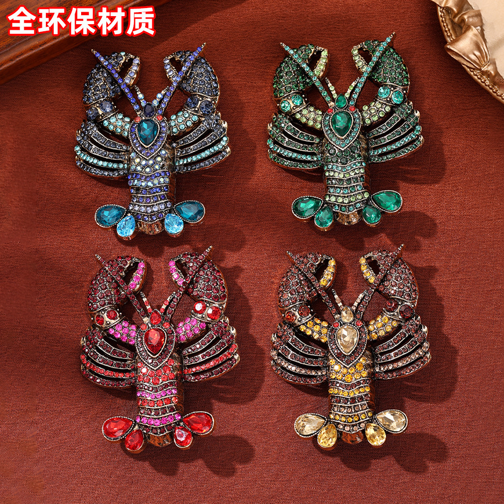 Cross-Border New High-End Exquisite Alloy Diamond-Encrusted Lobster Corsage Brooch High-End Light Luxury Exaggerated Women's Accessories Pin