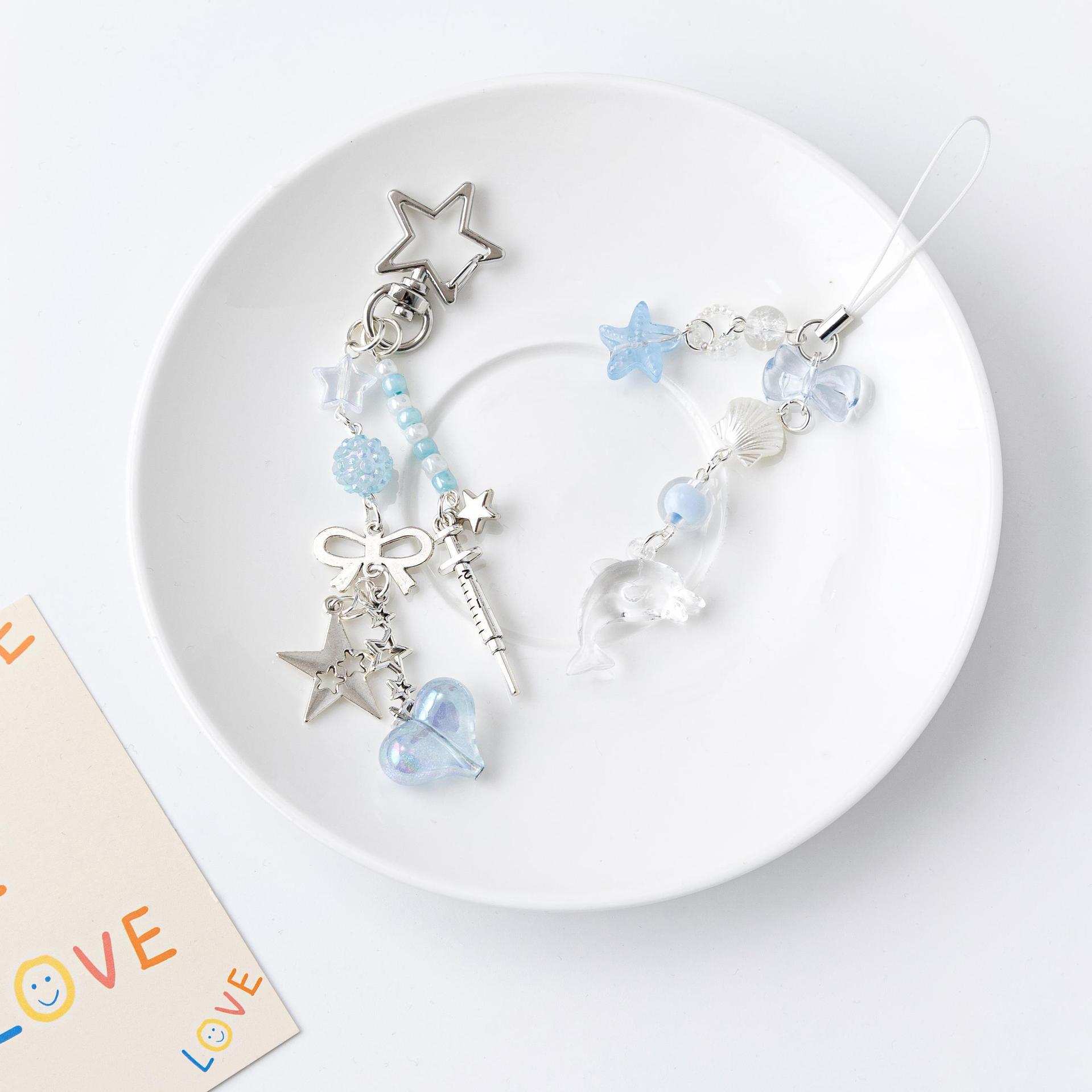 Ocean Star Dolphin Pearl Keychain And Phone Chain For Girls_voghion.com