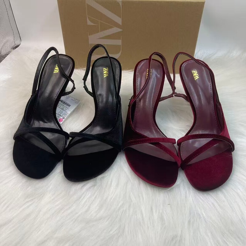 Za2025 New Women's Shoes European and American Style High-Heeled Sandals Trendy Cross-Strap Niche Design Open-Toe High-Heeled Sandals