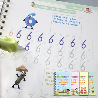 亚马逊跨境幼小衔接儿童凹槽练习本西班牙语启蒙趣味画画本绘画本