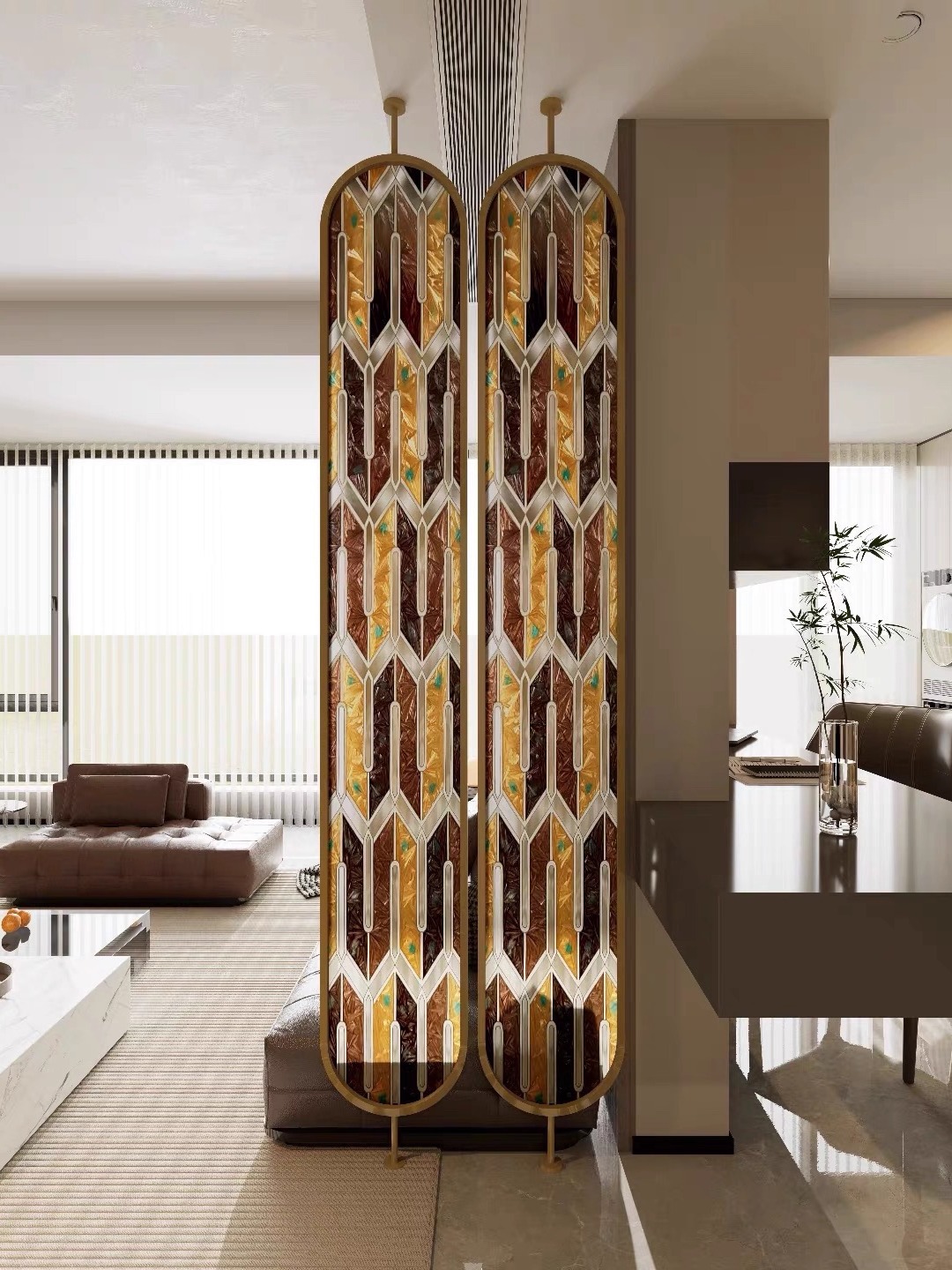 Hand-Painted Enamel Art Glass Screen Living Room Entrance Door Partition Wall Bedroom American European French Style