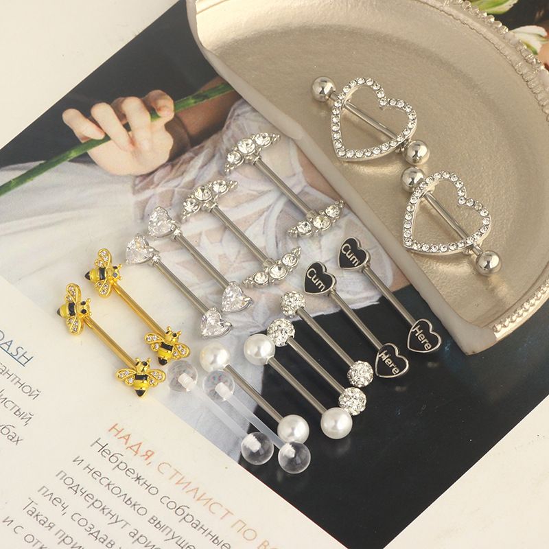 Stainless Steel Zircon Nipple Ring Set - 9 Pairs Nipple Piercing Jewelry with Tongue Nail Nails, Popular Body Piercing Set detail image 6