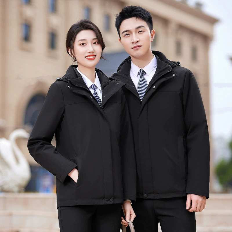 Черный пуховик Деловая одежда Утепленный комбинезон средней длины Куртка с хлопковой подкладкой Темперамент Куртка с хлопковой подкладкой для мужчин и женщин Рабочая одежда в одном стиле Одежда с хлопковой подкладкой