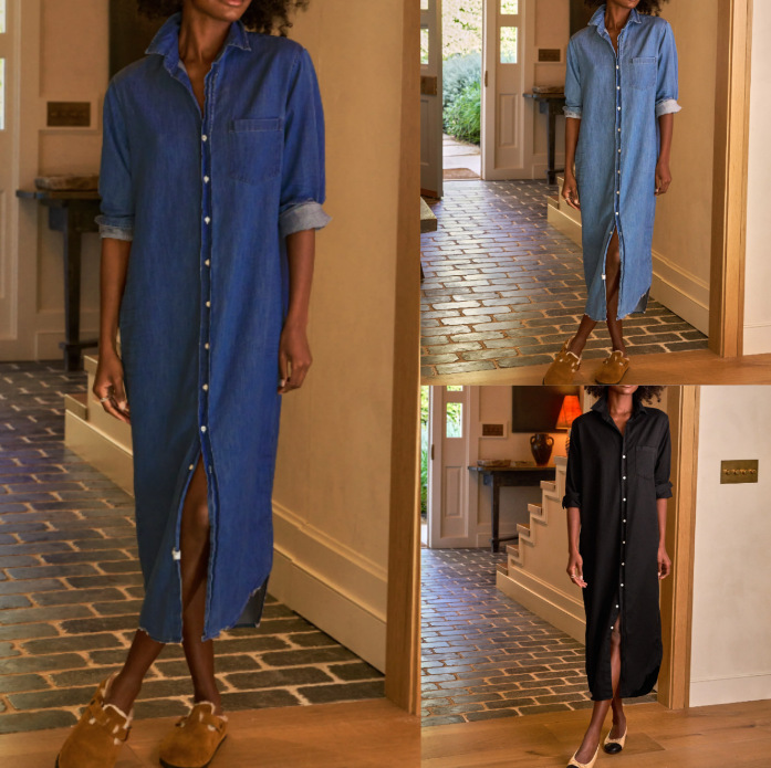 Independent station AliExpress wish European and American 2025 dress Amazon new shirt collar Denim button long skirt