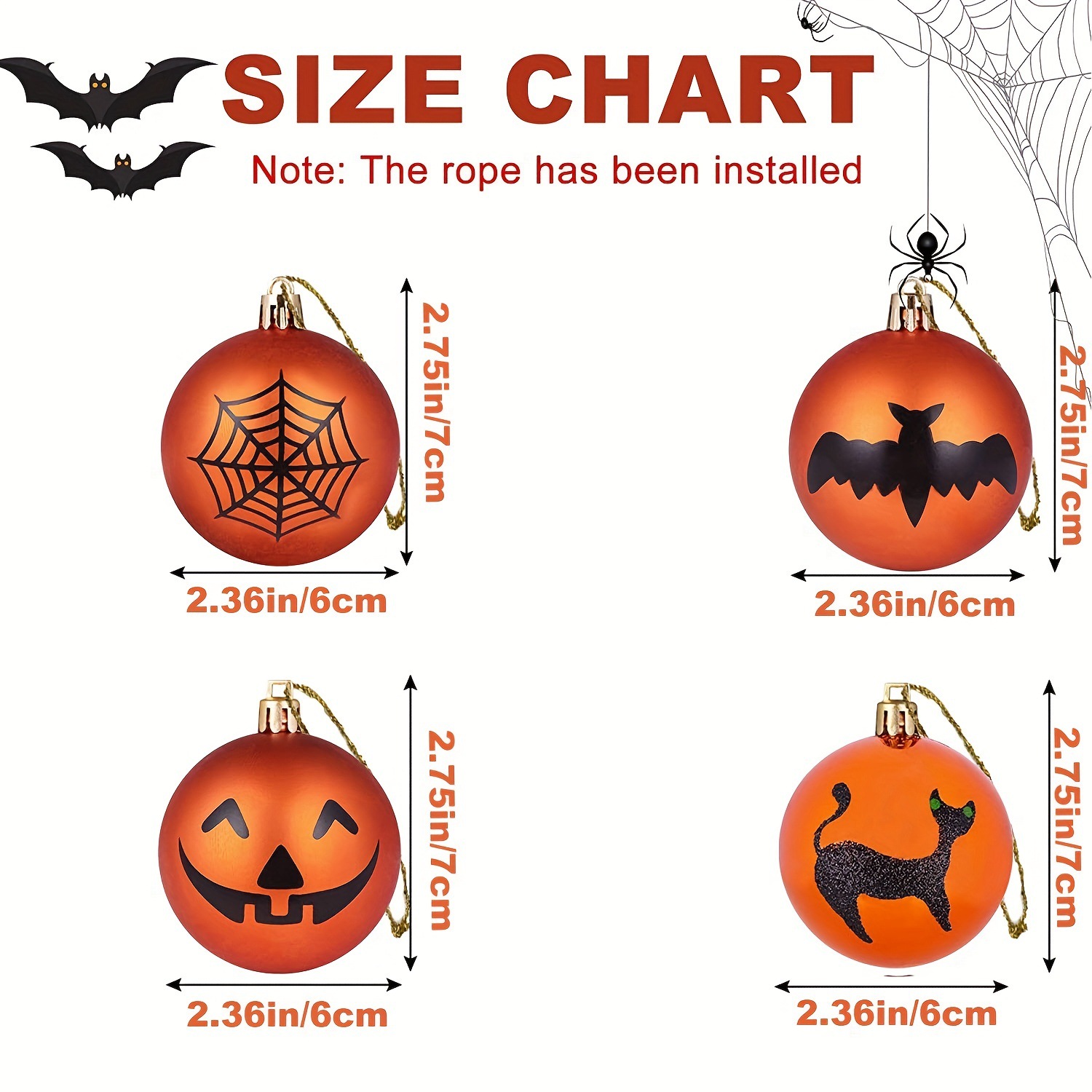 24 adornos de Halloween araña bat pintado bola calabaza gato negro bat araña colgante bola fiesta casa