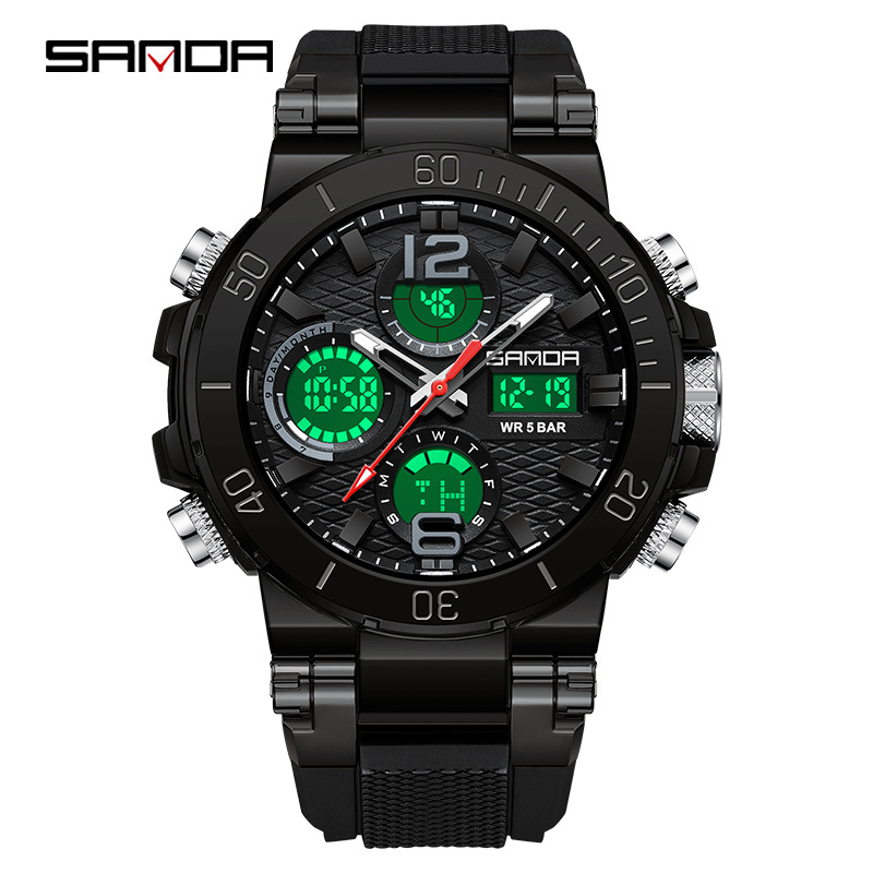 SANDA reloj electrónico multifunción luminoso impermeable reloj de hombre de moda negro tecnología estudiante reloj deportivo 6167