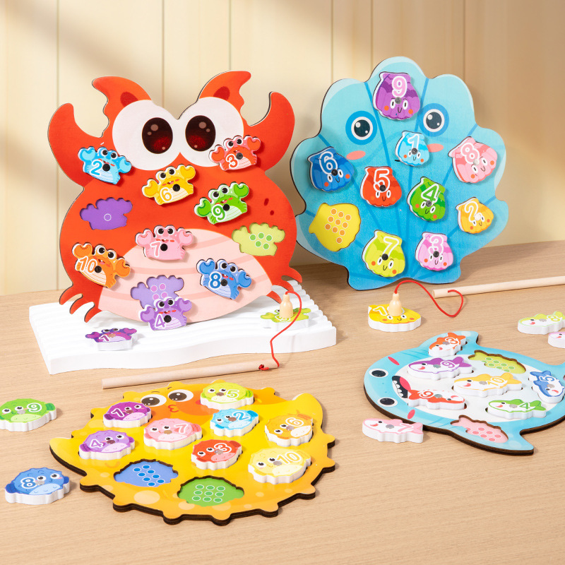 Nuevos productos transfronterizos para niños en la enseñanza temprana multi-escenas juguetes de pesca magnéticos iluminación cognitiva digital juegos de emparejamiento