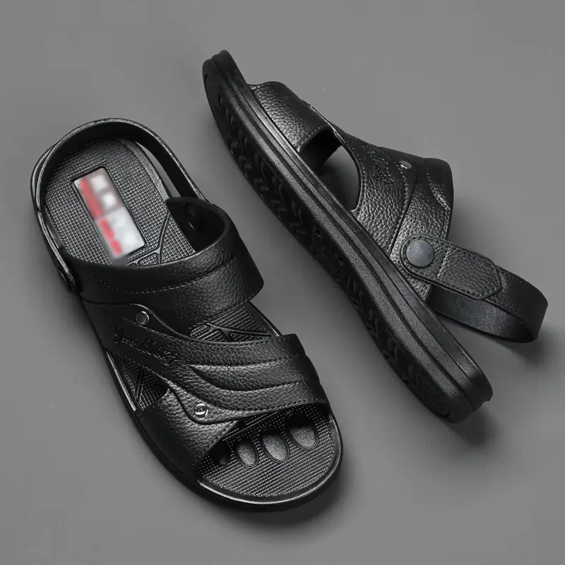 厂价新款夏季男士厚底不打滑舒适软胶底外穿司机黑棕两用沙滩凉鞋