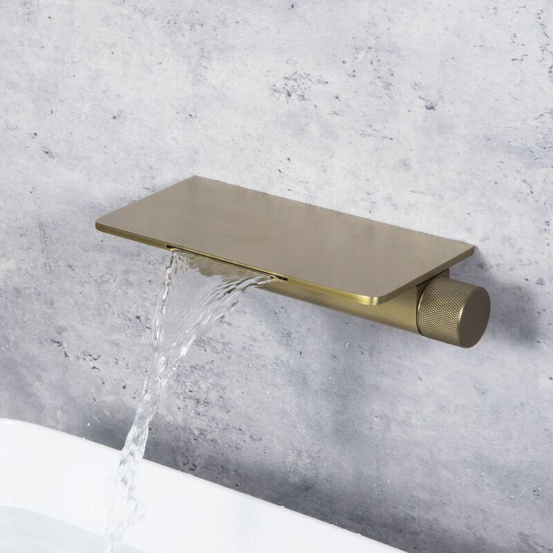 Cross-Border Wall-Mounted Faucet Concealed Embedded Waterfall Bathtub Hot and Cold Faucet Pre-Embedded Hidden All-Copper Gold