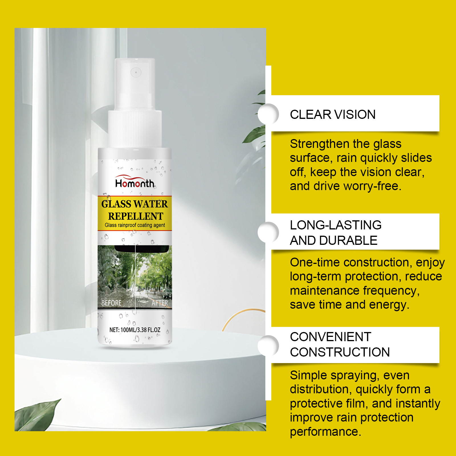 homonth Car Glass Anti-Rain Anti-Fog Cleaning Coating Agent Car Windshield Cleaning Anti-Rain Fog Spray