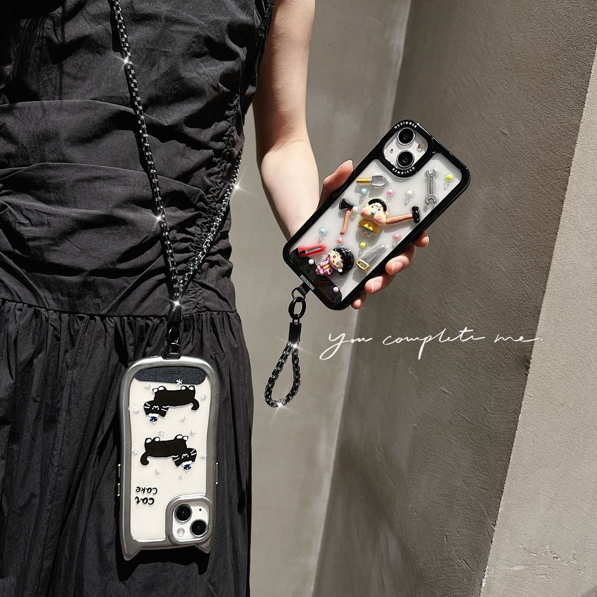 Colgante de diamante de alta sensación colorido perlas de diamante flash clip de teléfono móvil hebilla de metal resistente a la caída colgante de cadena corta resistente a la pérdida de cuello